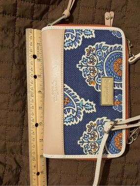Spartina 449 Navy Floral Paisley Wristlet with Blush Trim